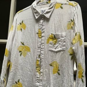Rails linen long sleeve shirt lemon print